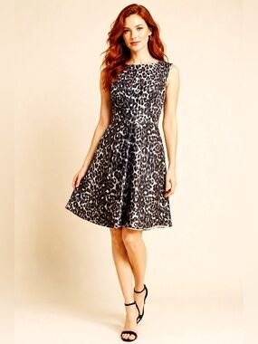 Kate ♠️ Spade Leopard Print Silk Fit & Flare Dress Size 8